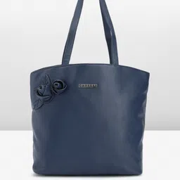 Caprese Minute Textured Structured Shoulder Bag with Rose Applique Detail-5