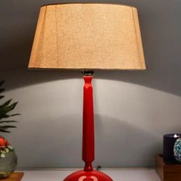 Homesake Red Cubist Aluminium Table Lamp With Khadi Drum Shade (Bulb Included) - Set of 1-image-25