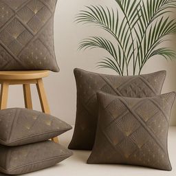 MFD HOME FURNISHING Grey Set of 5 Embroidered Square Cushion Covers-picture-13
