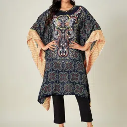 The Kaftan Company Navy Bandhani A Line Kaftan Kurta image 1