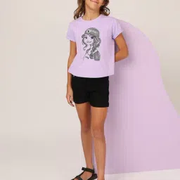 U.S. Polo Assn. Girls Light Purple Stud Detailed Relaxed Fit T-Shirt-picture-15