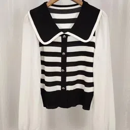 KPOP Women Shirt Collar Striped Top-image-62