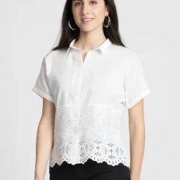 SHAYE White Cotton Self Design Top-image-97