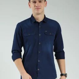 Monte Carlo Blue Cotton Slim Fit Shirt-image-57