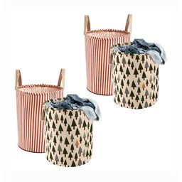 Aura 4Pcs Green & Maroon Printed Cotton Foldable Laundry Bag With Handle - 60 L-5