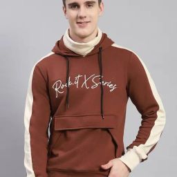 Rock.It Coffee Brown Regular Fit Colour Block Hooded Sweatshirt-picture-18