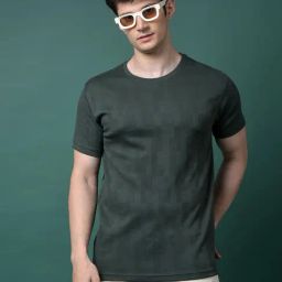 Crimsoune Club Green Slim Fit Self Design T-Shirt-image-100