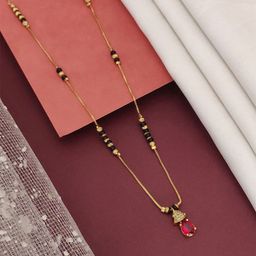 ABDESIGNS Gold-Plated American Diamond Studded & Beaded Mangalsutra-4
