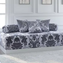 Swayam Sparkle Grey & Black Cotton Blend 120 TC, Diwan Set of 6-17