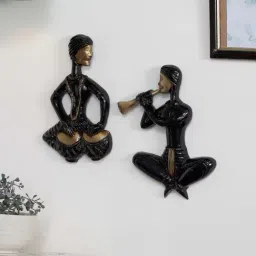 eCraftIndia Set of 2 Jugalbandi Musicians Antique Finish Brass Wall Hanging-image-11