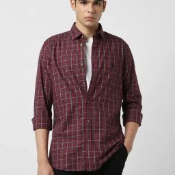 Van Heusen Maroon Slim Fit Check Shirt-image-44