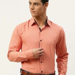 Sojanya Orange Cotton Regular Fit Self Pattern Shirt-image-8