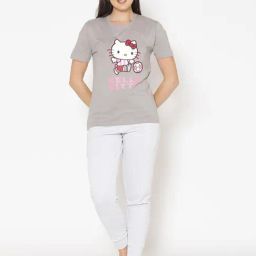 Clovia Grey Graphic Print Pajama Set-image-27