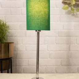 Homesake Chrome Basic Lime Green & Silver Steel Bedside Table Lamp With Fabric Shade - Set of 1-15