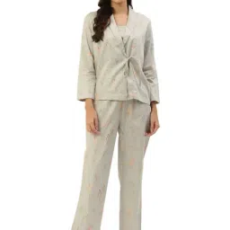 LILL Sage Green Printed Shirt With Pyjamas & Camisole-picture-8