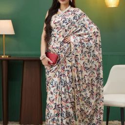 Satrani Off White Satin Crepe Printed Saree With Unstitched Blouse-picture-18