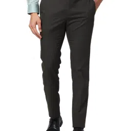 Raymond Dark Brown Slim Fit Self Design Flat Front Trousers-image-22