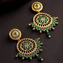 Priyaasi Gold & Green Stone-Studded Circular Drop Earring-picture-10