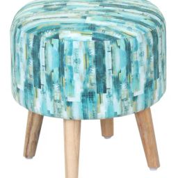 Shadowkart Silk Turquoise Wood Printed Ottoman-image-21