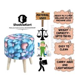 Shadowkart Blue Heart Wood Printed Ottoman-38