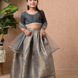 BAESD MoMaa Girls Floral Woven Design V-Neck Ready to Wear Lehenga With Choli & Dupatta-55