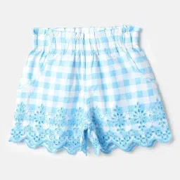 United Colors of Benetton Girls Blue Pure Cotton Chequered Shorts-picture-42