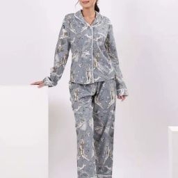 Say Grey Cotton Regular Fit Floral Print Night Suit-picture-22