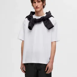 SELECTED HOMME White Relaxed Fit Oversized Crew T-Shirt-image-51
