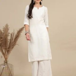 Aurelia Women's White Thread Embroidered Pure Cotton Straight Kurta-picture-29