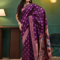 Satrani Purple Silk Woven Saree With Unstitched Blouse-image-62