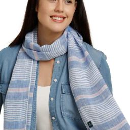 Linen Club Blue Striped Pure Linen Stole-image-1