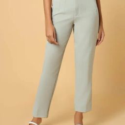 SHOWOFF Sea Green Slim Fit Mid Rise Trousers-image-5
