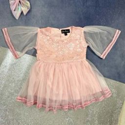Bella Moda Kids Peach Embroidered Dress-image-71