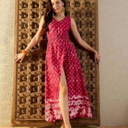 Mabish Maroon Printed Maxi Dress-image-78