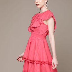 Label Ritu Kumar Striped Flutter Sleeves Layered Dobby Fit & Flare Dress image 4