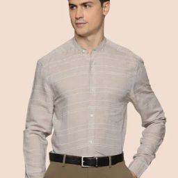 The Formal Club Grey Comfort Fit Striped Shirt-image-66