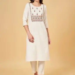 Rangmanch by Pantaloons Beige Embroidered Straight Kurta-image-19
