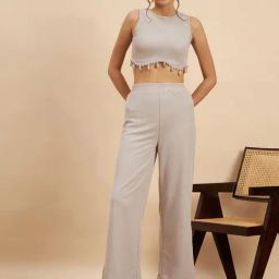 KASSUALLY Grey Cotton Embellished Co-Ord Set-44