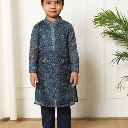 READIPRINT FASHIONS Kids Navy Floral Print Full Sleeves Kurta with Pyjamas-picture-42