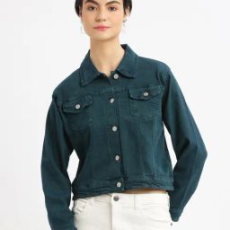 SHOWOFF Teal Regular Fit Denim Jacket-image-102