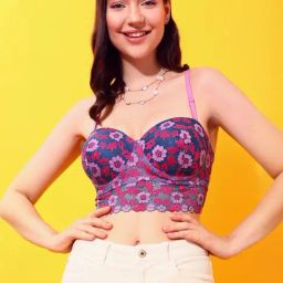 Clovia Purple Floral Print Bralette Bra-image-2