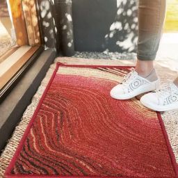Bianca Beige & Maroon Nylon Abstract Door Mat (Large)-16