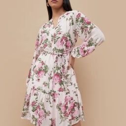 Code By Lifestyle White Regular Fit Floral Print Dress-picture-24