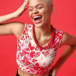 PURVAJA Red & White Floral Print Crop Top-30