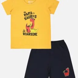 Bodycare Kids Mustard & Navy Printed T-Shirt with Shorts-picture-0