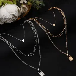 YouBella Lock Pendant Necklace Combo of 2-image-78