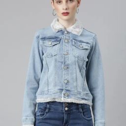 SHOWOFF Blue Regular Fit Denim Jacket-image-36