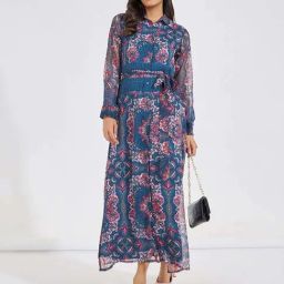 Styli Blue Printed Maxi Dress-image-70