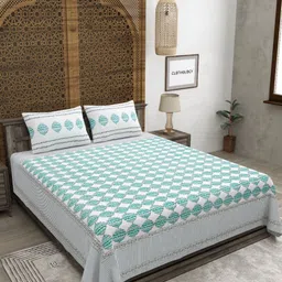 CLOTHOLOGY Fluorescent Green & White Conversational 180 TC King Bedsheet with 2 Pillow Covers-image-66
