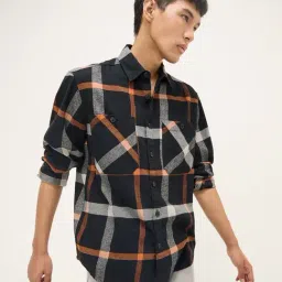 Nuon by Westside Black Checkered Relaxed-Fit Cotton Shirt-image-81